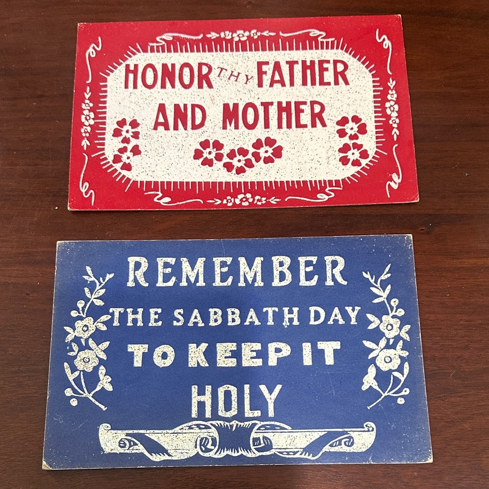 Vintage Flocked cardboard signs Bible Verses prints Christian 11 X 7.75” ea.